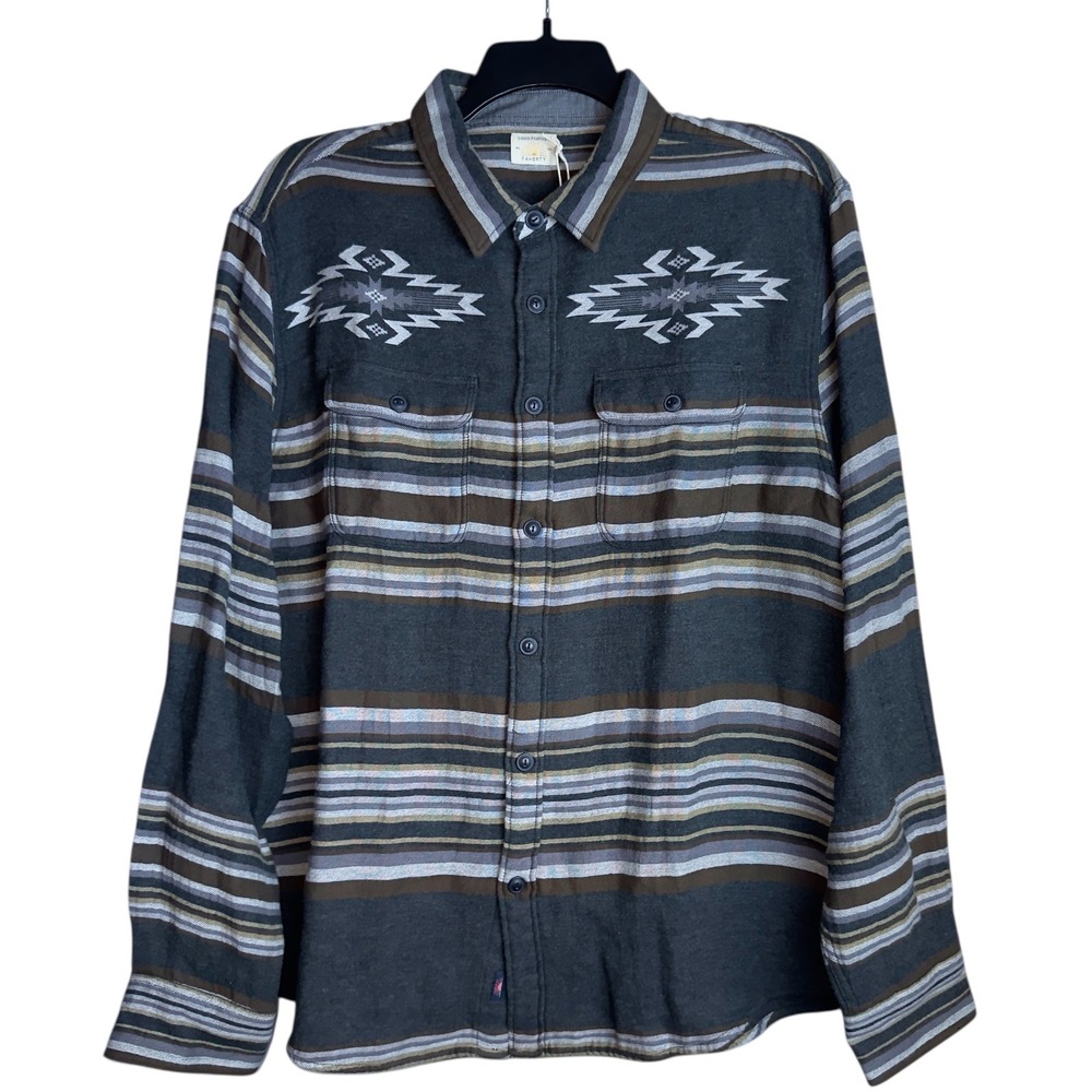 Faherty Mens XL Good Feather Dark Gray Aztec Flannel Long Sleeve Shirt NWT